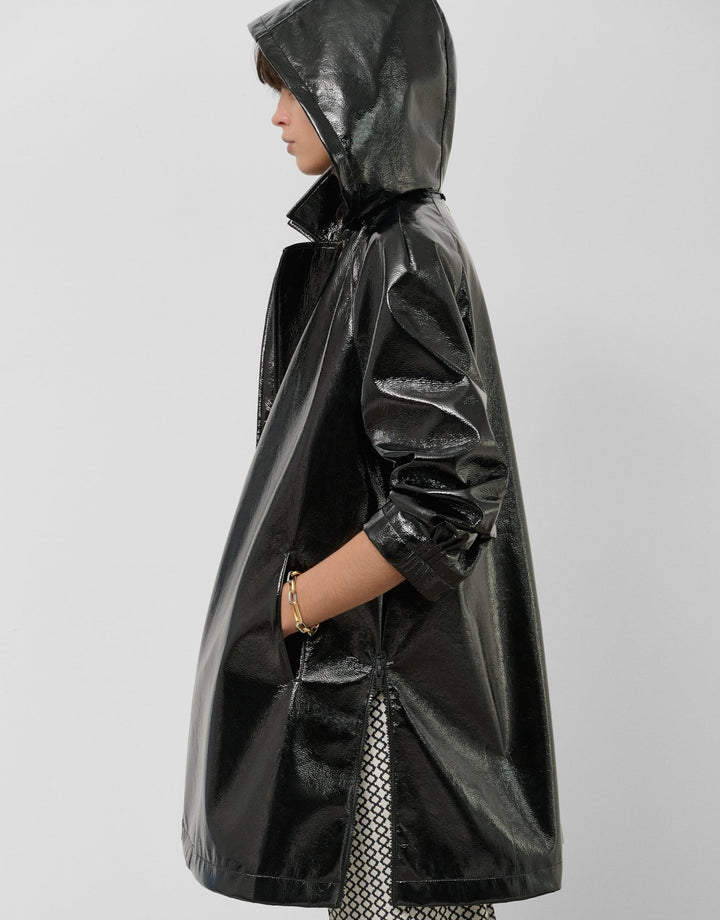 Outwear | Technical fabric trench coat with black patent leather finish by Spanish designer Roberto Verino