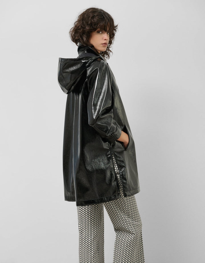 Outwear | Technical fabric trench coat with black patent leather finish by Spanish designer Roberto Verino