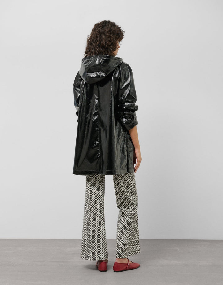 Outwear | Technical fabric trench coat with black patent leather finish by Spanish designer Roberto Verino