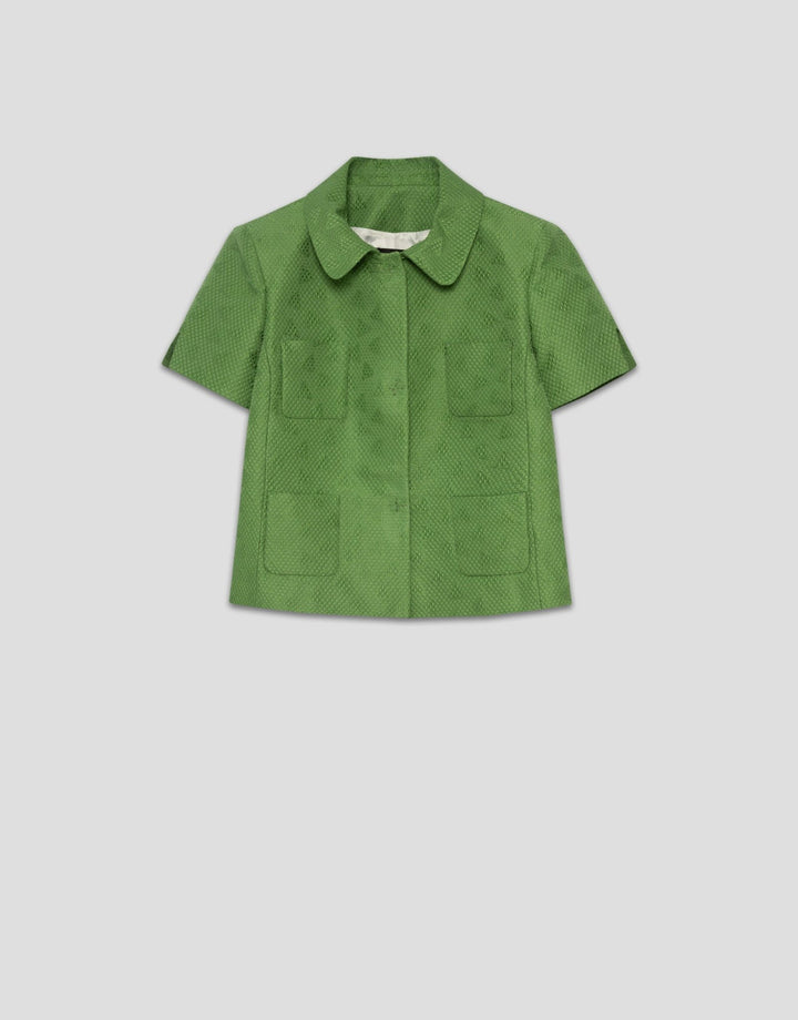 Jackets | Wasabi green piqué short sleeve jacket by Spanish designer Roberto Verino