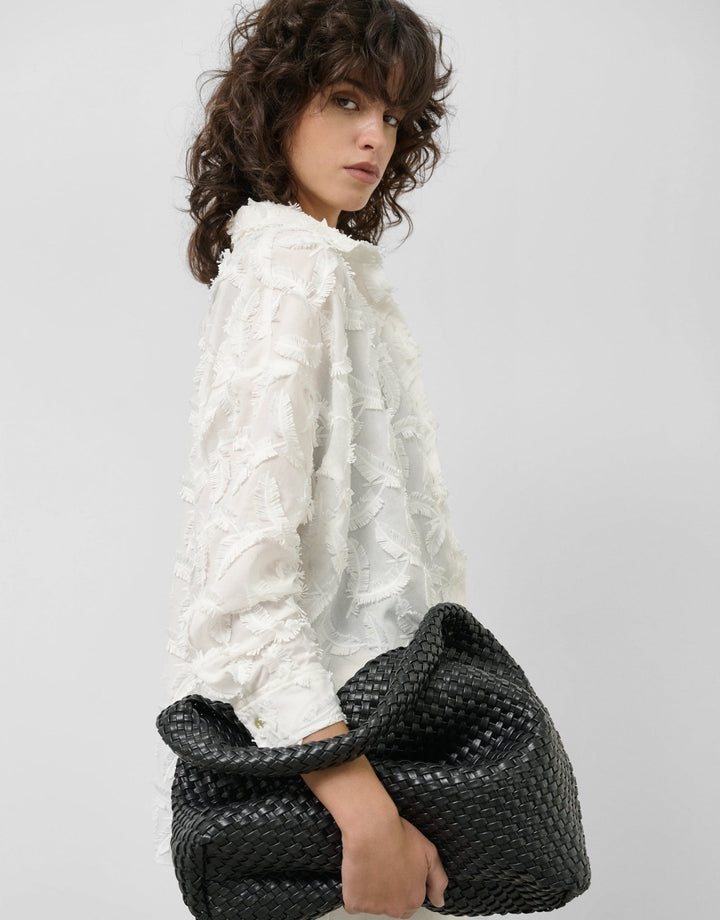 General | White cotton voile blouse with fill coupé feathers by Spanish designer Roberto Verino