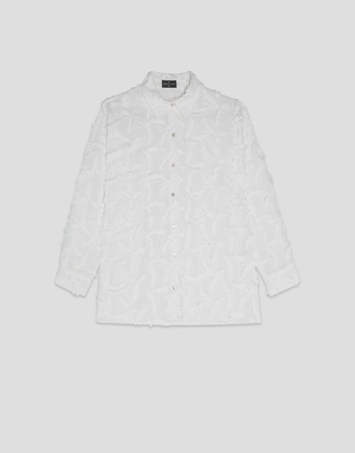 General | White cotton voile blouse with fill coupé feathers by Spanish designer Roberto Verino