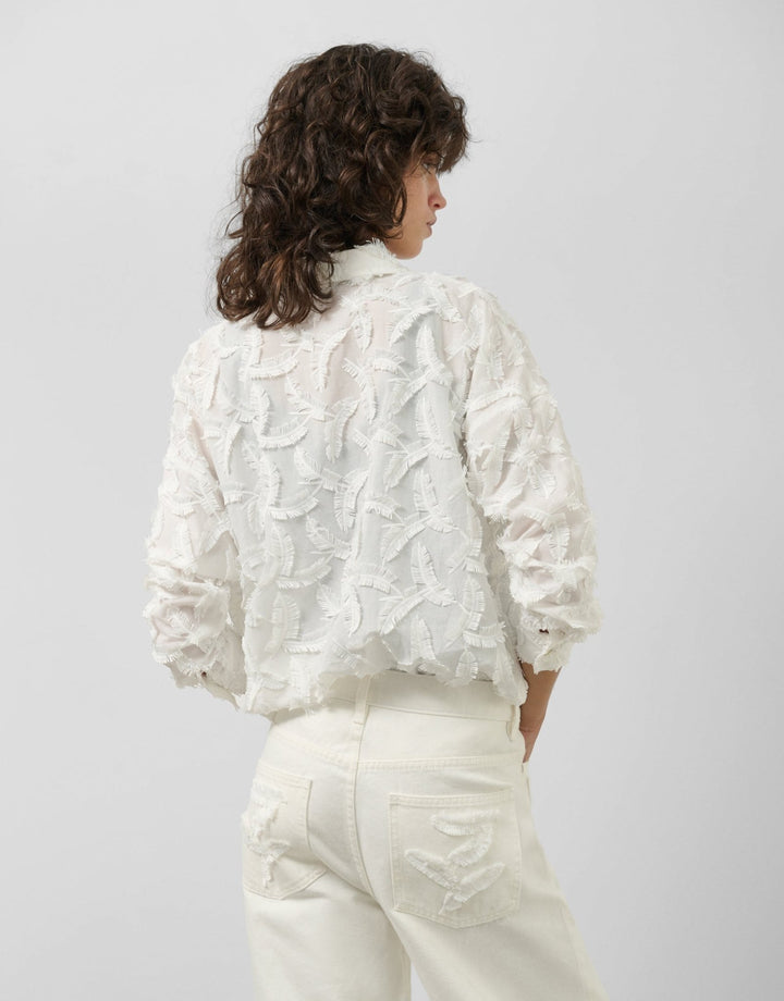 General | White cotton voile blouse with fill coupé feathers by Spanish designer Roberto Verino