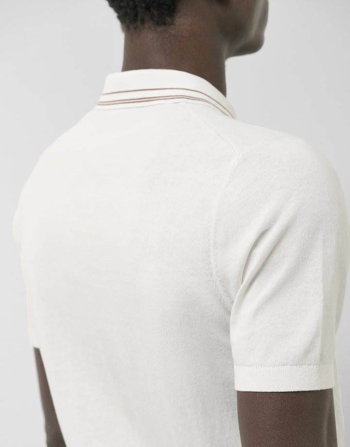 Polo Shirts | White knitted polo shirt with stripes on collar and cuffs by Spanish designer Roberto Verino
