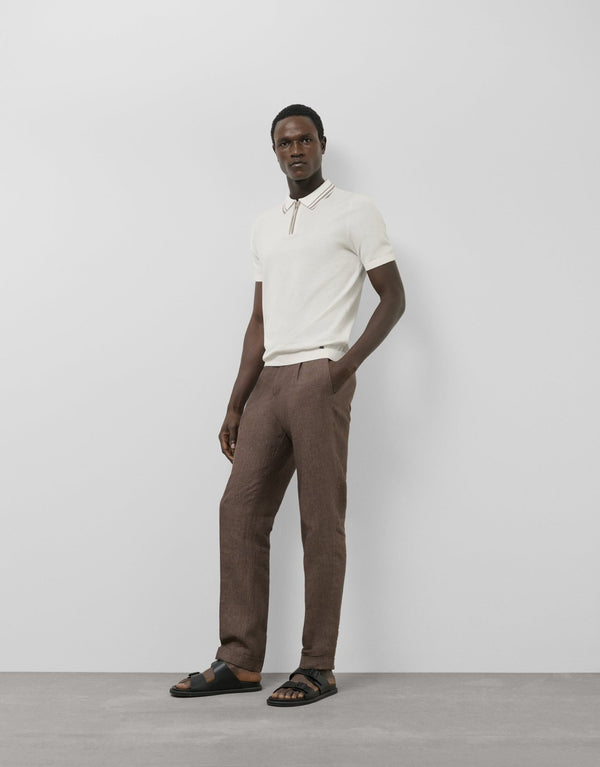 Polo Shirts | White knitted polo shirt with stripes on collar and cuffs by Spanish designer Roberto Verino
